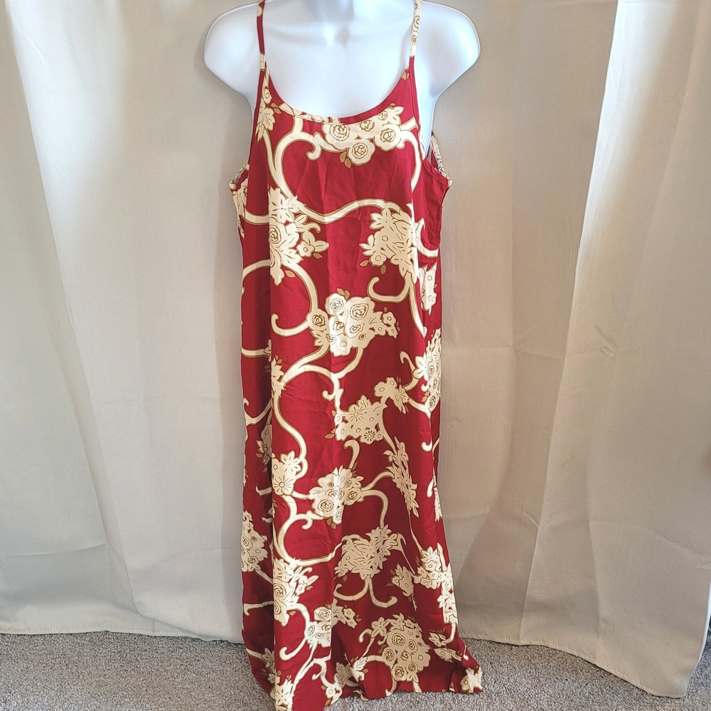 Floral Maxi Dress Large Scroll Spaghetti Strap Tropical Romantic Baroque 21676